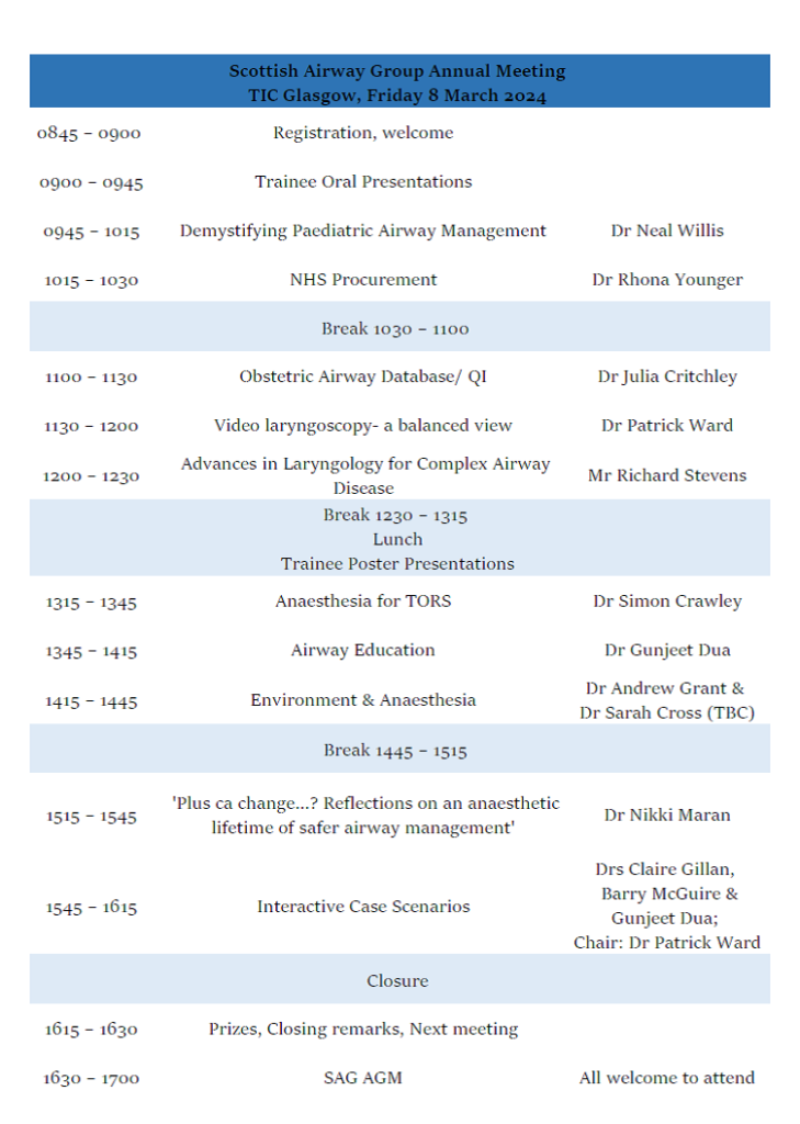 Annual Meeting 2024 Scottish Airway Group Annual Meeting 2024 Scottish Airway Group